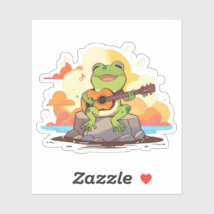 Guitar Frog Sunset Kawaii Music Design Sticker