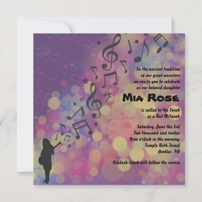 Guitar Girl Bat Bar Mitzvah Invitation (Front)