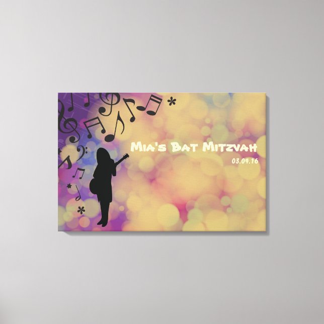 Guitar Girl Bat Mitzvah Sign-In Board Canvas Print (Front)