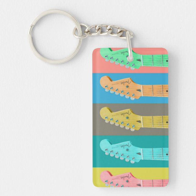 Guitar Girl modern pastel colorful music Keychain (Front)