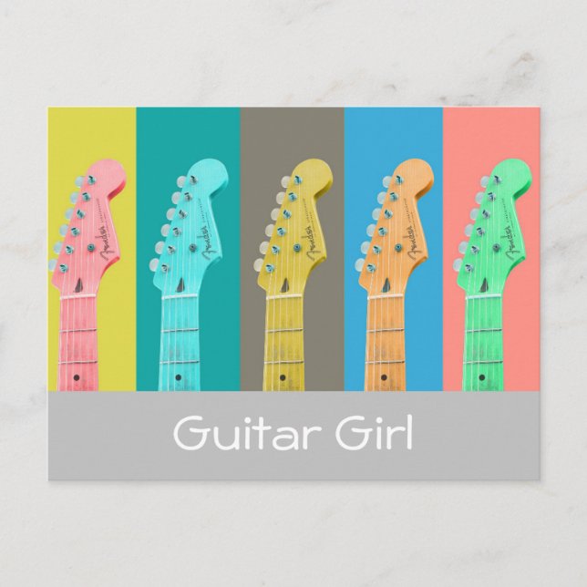 Guitar girl pastel modern colorful music postcard (Front)
