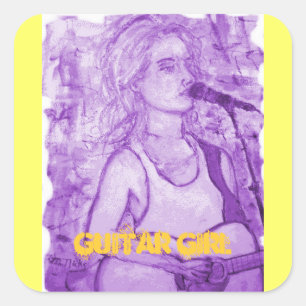 guitar girl square sticker