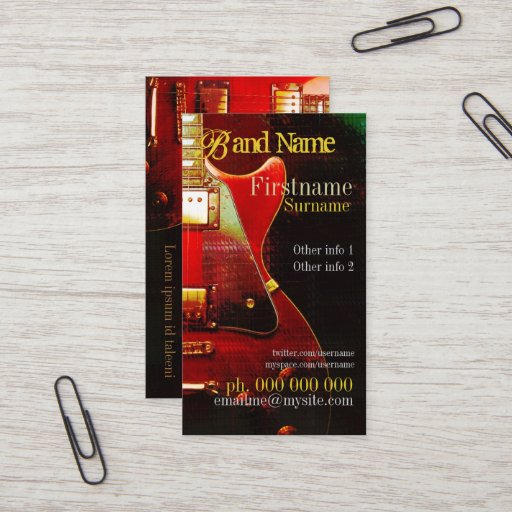 Customizable GUITAR "GrungeRed" Vertical Business card