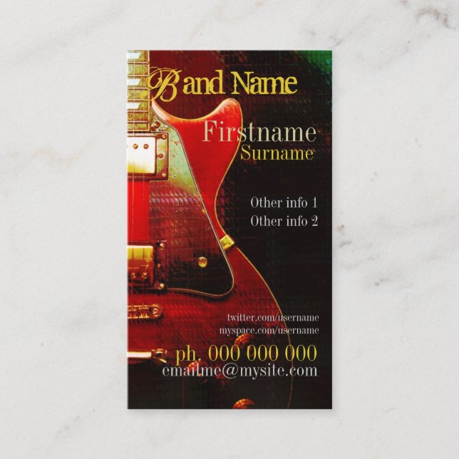 GUITAR "GrungeRed" Vertical Business card (Front)
