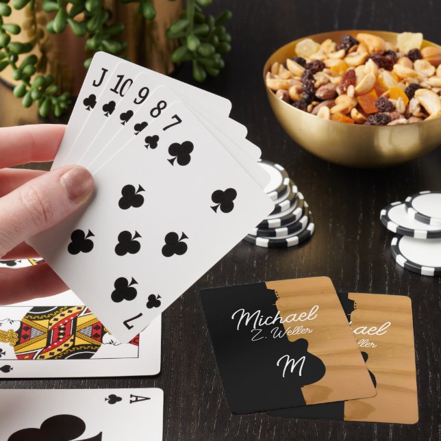 Guitar half-Black | half-Wood Handwritten Name  Poker Cards (In Situ)
