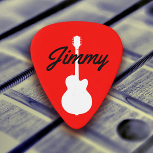 Guitar handwritten font-style name red pick