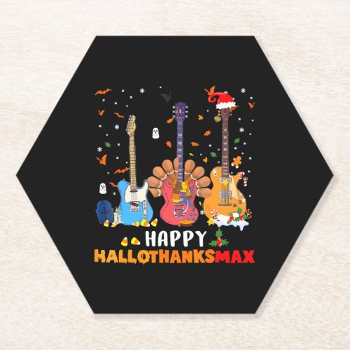 Guitar Happy Hallothanksmas Halloween Paper Coaster