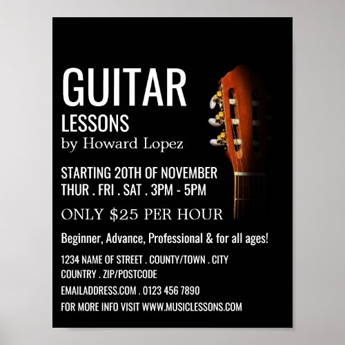 Guitar Head Guitar Lessons Advertising Poster