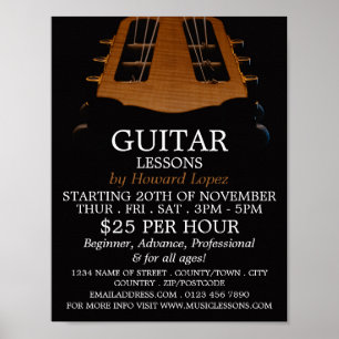 Guitar Head, Guitar Lessons Advertising Poster