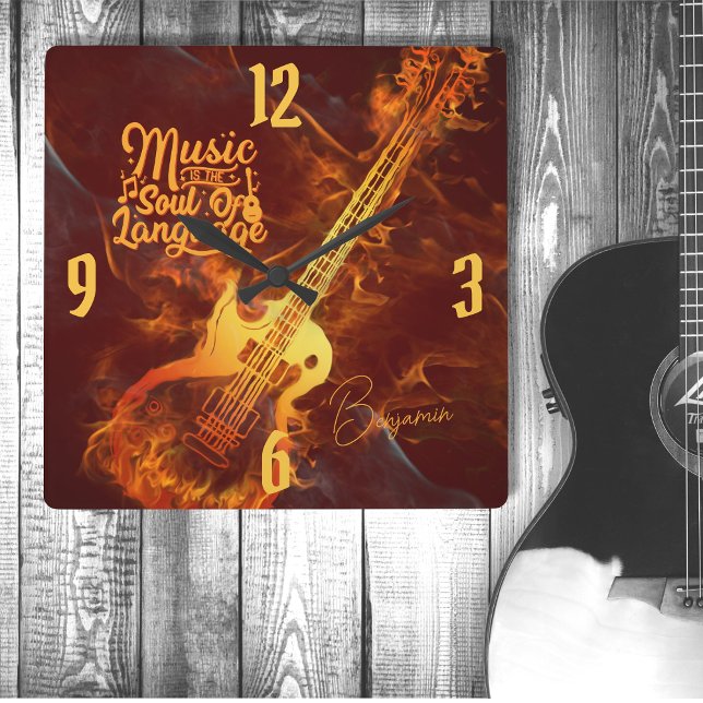 Guitar in fire | Music is the soul of language Square Wall Clock (Creator Uploaded)