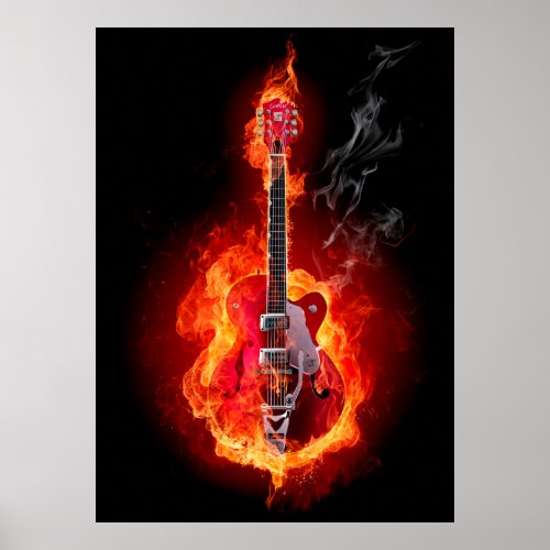 Guitar In Flames Poster