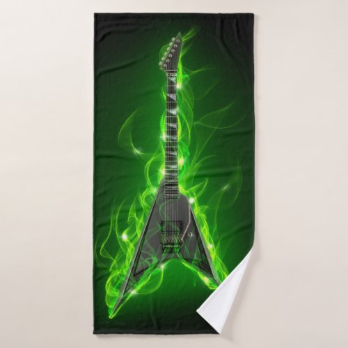 Guitar in Green Flames Bath Towel