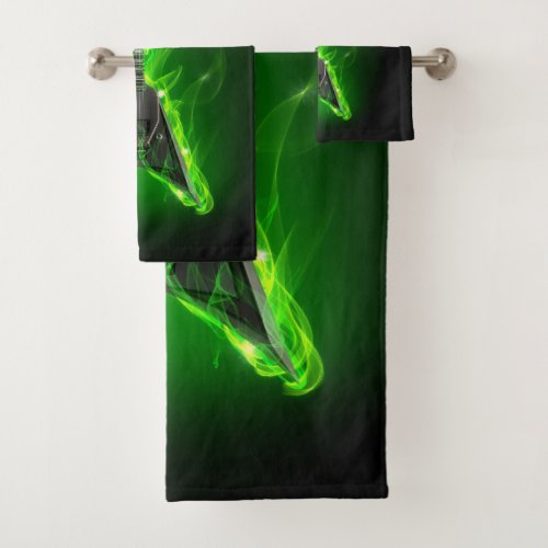 Guitar in Green Flames Bathroom Towel Set