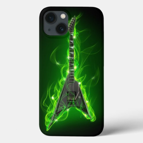Guitar in Green Flames iPhone 13 Case