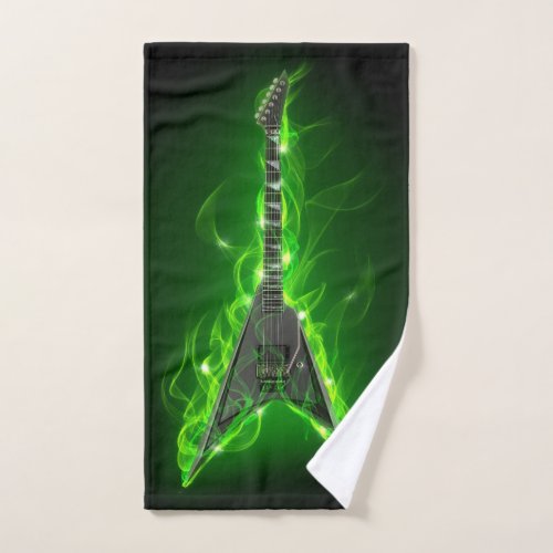 Guitar in Green Flames Hand Towel