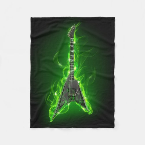 Guitar in Green Flames Small Fleece Blanket