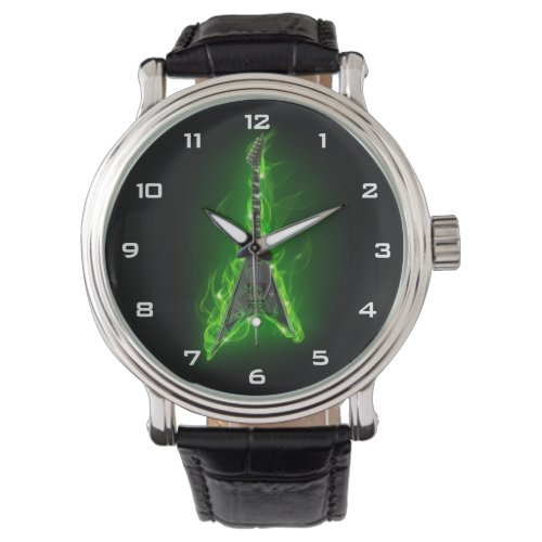 Guitar in Green Flames Vintage Watch