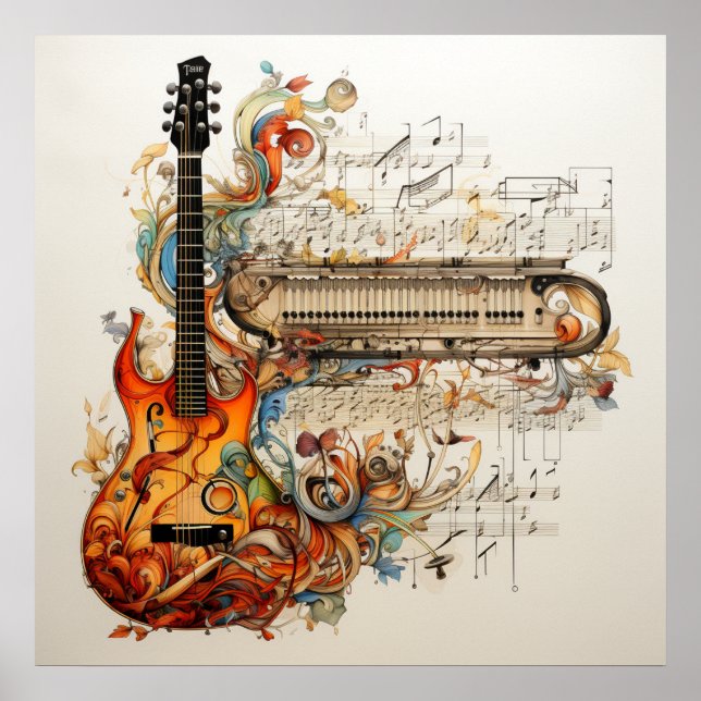 Guitar Keyboard Music Colorful Abstract  Poster (Front)