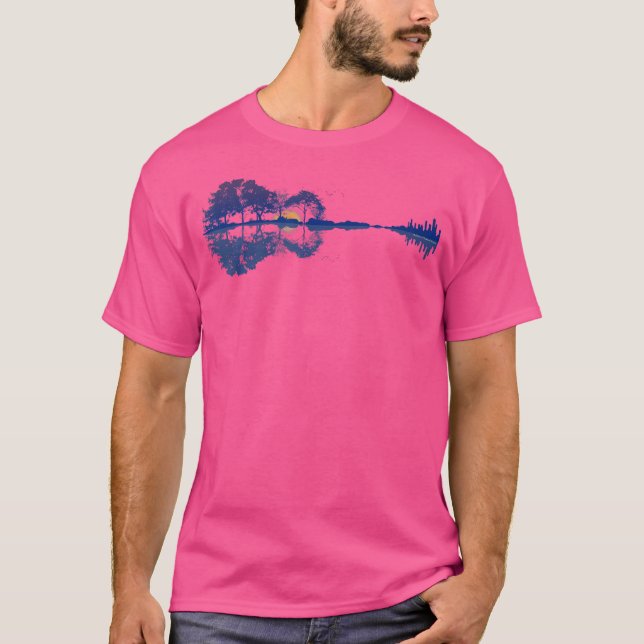Guitar Lake Reflections In Blue Music Lovers Guita T-Shirt (Front)