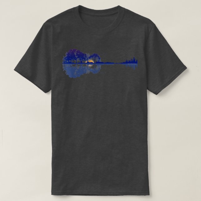 Guitar Lake Reflections in Blue Music Lovers  T-Shirt (Design Front)