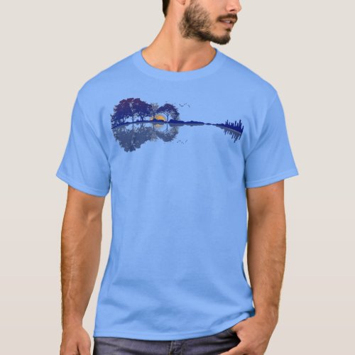 Guitar Lake Reflections in Blue Music Lovers  T_Shirt
