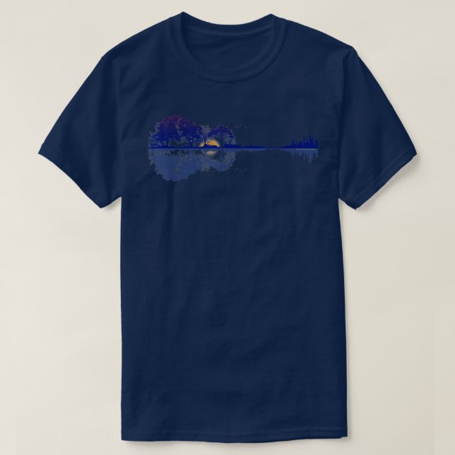 Guitar Lake Reflections in Blue Music Lovers  T-Shirt (Design Front)