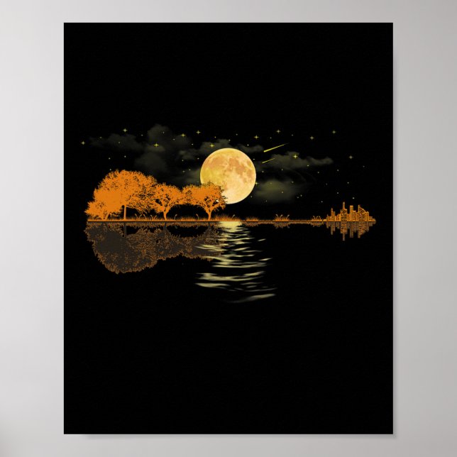 Guitar Lake Reflections Love Musician  Poster (Front)