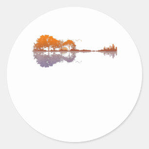 Guitar Lake Reflections Music And Guitar Lover Classic Round Sticker