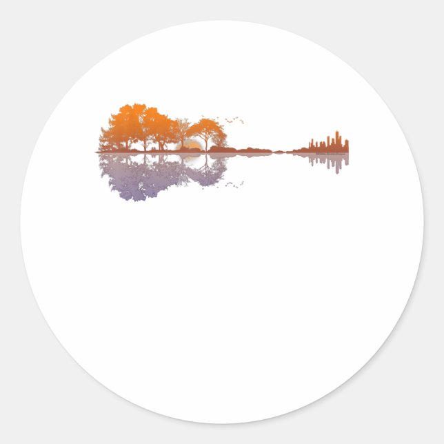 Guitar Lake Reflections Music And Guitar Lover Classic Round Sticker (Front)