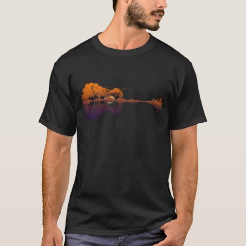 Guitar Lake Reflections Music Lovers T_Shirt