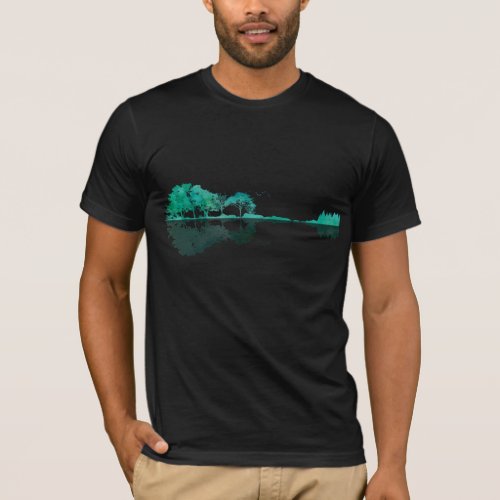 Guitar Lake Shadow Landscape Music Love Guitarist T_Shirt