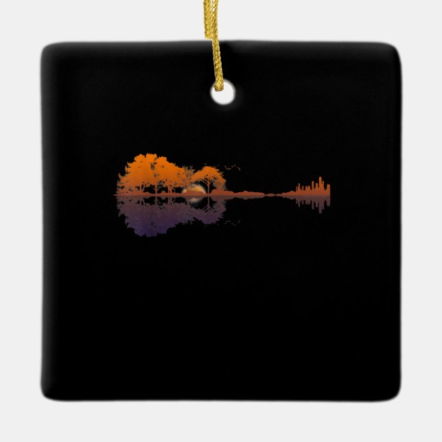 Guitar Lake Shadow Love Guitar Gift Music Lovers Ceramic Ornament (Front)