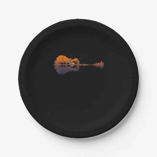 Guitar Lake Shadow Love Guitar Gift Music Lovers Paper Plates (Front)