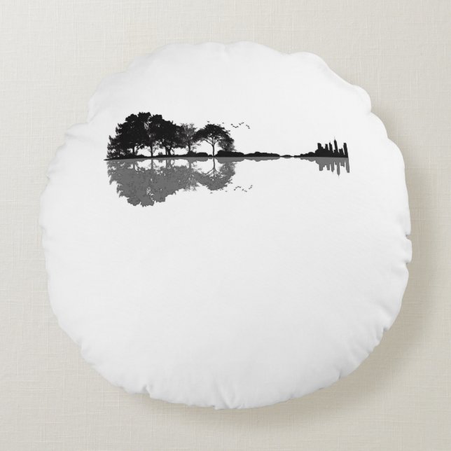 Guitar Lake Shadow Love Guitar Gift Music Lovers Round Pillow (Front)