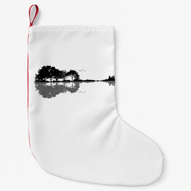Guitar Lake Shadow Love Guitar Gift Music Lovers Small Christmas Stocking (Front)