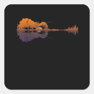Guitar Lake Shadow Love Guitar Gift Music Lovers Square Sticker