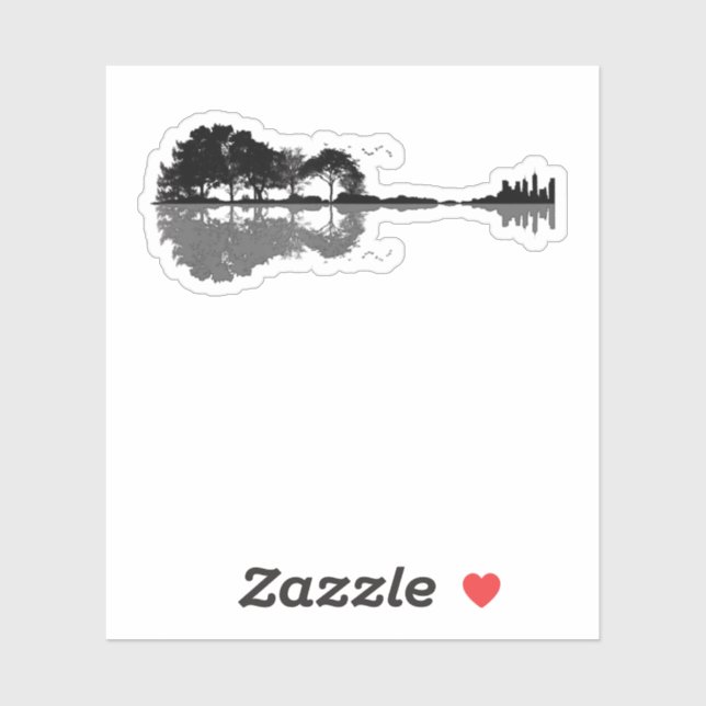 Guitar Lake Shadow Love Guitar Gift Music Lovers Sticker (Sheet)