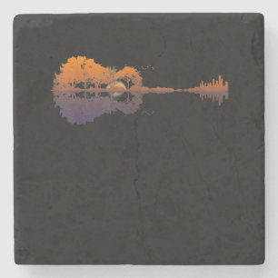 Guitar Lake Shadow Love Guitar Gift Music Lovers Stone Coaster