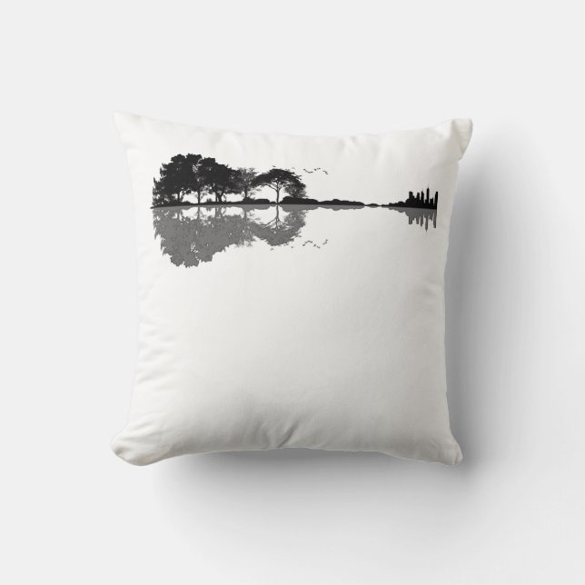 Guitar Lake Shadow Love Guitar Gift Music Lovers Throw Pillow (Front)