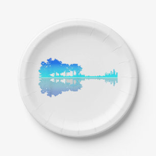 Guitar Lake Shadow Love Guitar Musician Paper Plates
