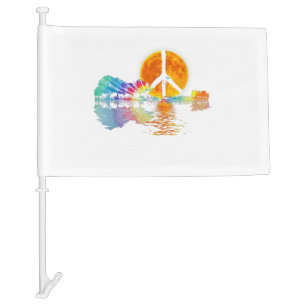 Guitar Lake Shadow Peace Love Guitar Hippie Car Flag