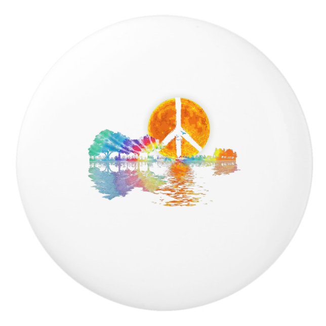 Guitar Lake Shadow Peace Love Guitar Hippie Ceramic Knob (Front)