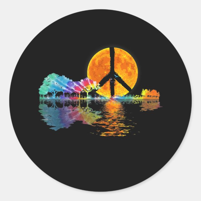 Guitar Lake Shadow Peace Love Guitar Hippie Classic Round Sticker (Front)