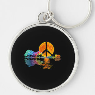 Guitar Lake Shadow Peace Love Guitar Hippie Keychain