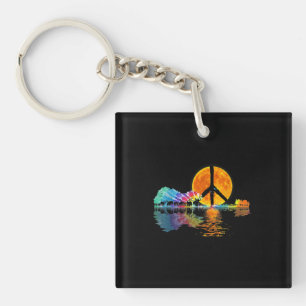 Guitar Lake Shadow Peace Love Guitar Hippie Keychain