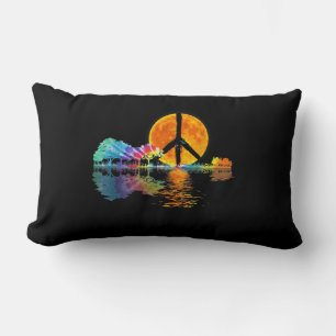 Guitar Lake Shadow Peace Love Guitar Hippie Lumbar Pillow