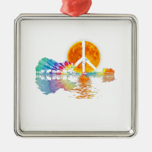 Guitar Lake Shadow Peace Love Guitar Hippie Metal Ornament