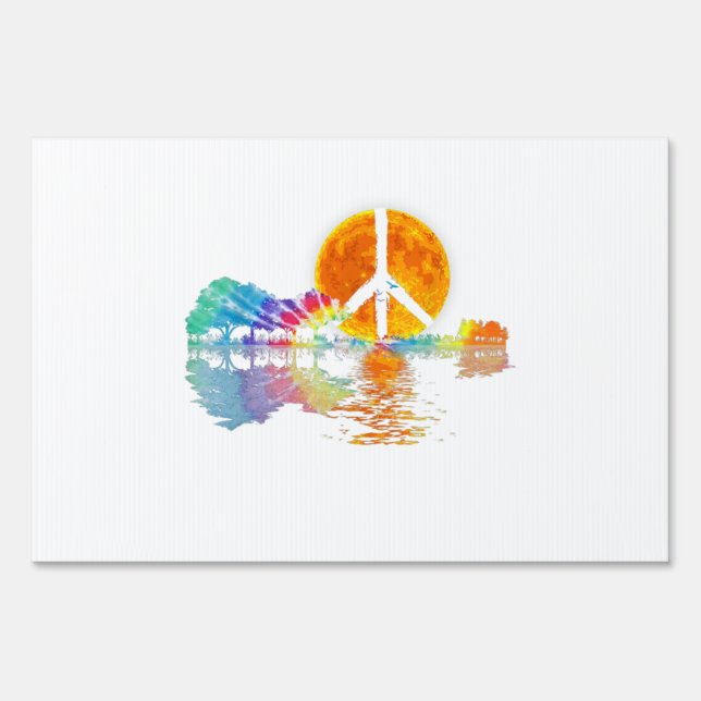Guitar Lake Shadow Peace Love Guitar Hippie Sign (Front)