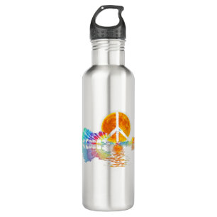 Guitar Lake Shadow Peace Love Guitar Hippie Stainless Steel Water Bottle