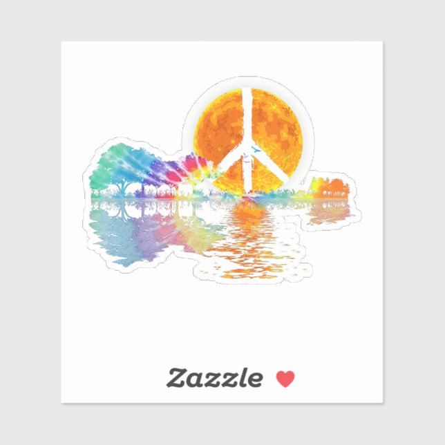 Guitar Lake Shadow Peace Love Guitar Hippie Sticker (Sheet)